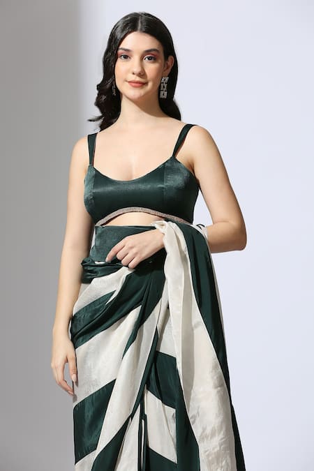 Buy Masumi Mewawalla Green Tissue, Crepe Embroidery Linear Color Block Pre-draped Saree With Blouse Online at Aza Fashions Buy_Masumi Mewawalla_Green Tissue, Crepe Embroidery Linear Color Block Pre-draped Saree With Blouse _Online_at_Aza_Fashions