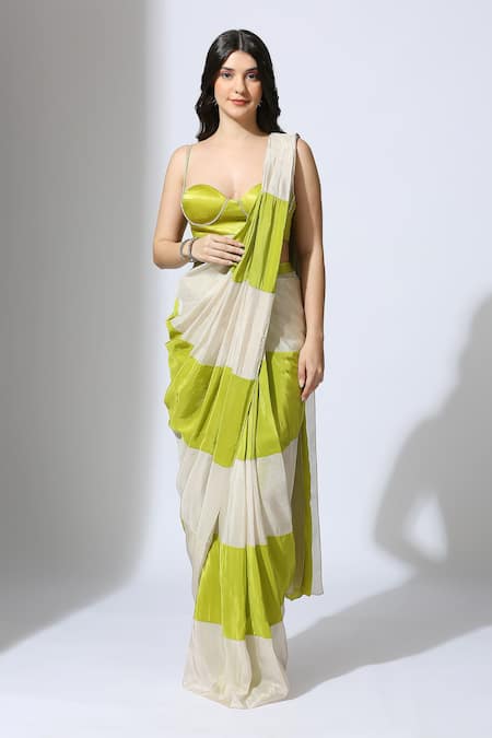 Masumi Mewawalla Color Block Striped Pattern Pre-Draped Saree With Blouse 