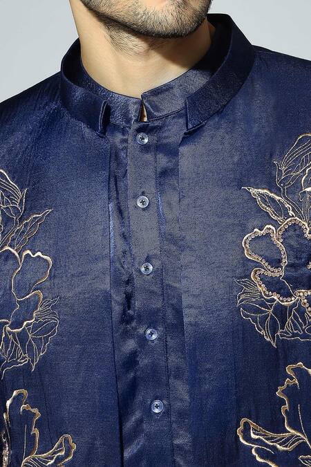 Buy Masumi Mewawalla Blue Silk Embroidery Floral Bandhgala Jacket Set Online at Aza Fashions Buy_Masumi Mewawalla_Blue Silk Embroidery Floral Bandhgala Jacket Set _Online_at_Aza_Fashions