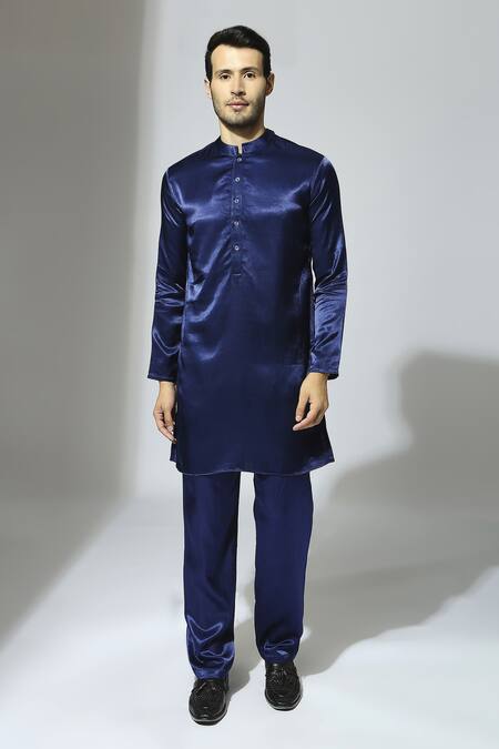 Shop Masumi Mewawalla Blue Silk Embroidery Floral Bandhgala Jacket Set Online at Aza Fashions Shop_Masumi Mewawalla_Blue Silk Embroidery Floral Bandhgala Jacket Set _Online_at_Aza_Fashions