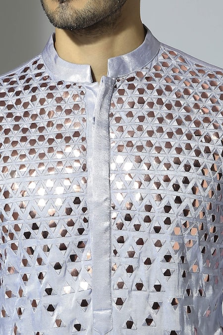 Buy_Masumi Mewawalla_Blue Maheshwari, Silk Mirrors Embroidered Kurta And Pant Set _Online_at_Aza_Fashions