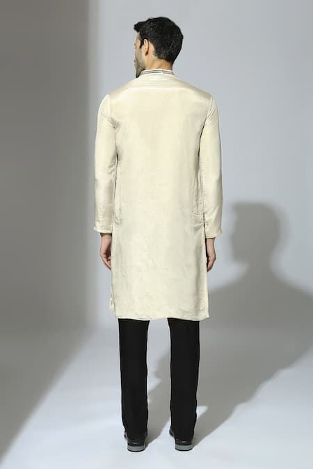 Shop Masumi Mewawalla Beige Tissue, Crepe, Silk Lace Contrast Trim Kurta Set at Aza Fashions Shop_Masumi Mewawalla_Beige Tissue, Crepe, Silk Lace Contrast Trim Kurta Set _at_Aza_Fashions