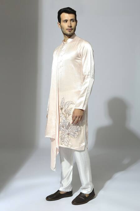 Masumi Mewawalla Pink Maheshwari, Silk Embroidery Draped Kurta Set Online at Aza Fashions Masumi Mewawalla_Pink Maheshwari, Silk Embroidery Draped Kurta Set _Online_at_Aza_Fashions