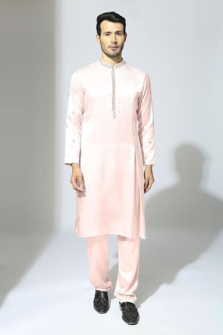 Masumi Mewawalla Pink Mashroo Embroidered Mirror Sleeve Kurta Set 