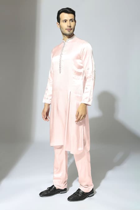 Masumi Mewawalla Pink Maheshwari Mirrors Sleeve Embroidered Kurta Set Online at Aza Fashions Masumi Mewawalla_Pink Maheshwari Mirrors Sleeve Embroidered Kurta Set _Online_at_Aza_Fashions