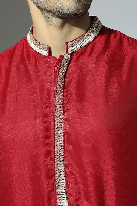 Buy_Masumi Mewawalla_Red Tissue, Crepe Stones, Beads Placement Embroidered Kurta Set With Stole _Online_at_Aza_Fashions