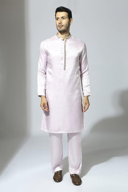 Shop Masumi Mewawalla Purple Gingham, Silk Lace Pastel Kurta Set With Ombre Stole Online at Aza Fashions Shop_Masumi Mewawalla_Purple Gingham, Silk Lace Pastel Kurta Set With Ombre Stole _Online_at_Aza_Fashions