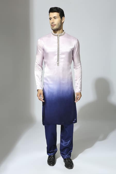 Masumi Mewawalla Purple Gajji Silk Embroidered Ombre Straight Kurta And Pant Set 