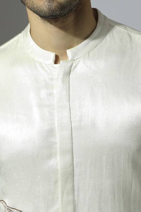 Shop_Masumi Mewawalla_White Silk Embroidery Leaf Kurta Set With Stole _Online_at_Aza_Fashions