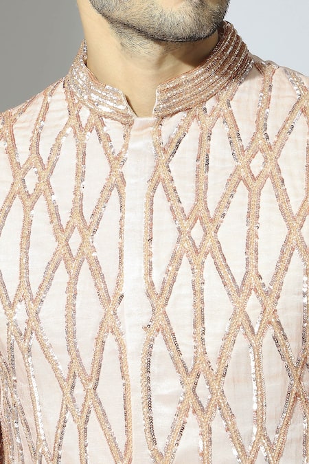 Buy Masumi Mewawalla Pink Silk, Cotton, Maheshwari Embroidery Jaali Hand Sherwani Set Online at Aza Fashions Buy_Masumi Mewawalla_Pink Silk, Cotton, Maheshwari Embroidery Jaali Hand Sherwani Set _Online_at_Aza_Fashions