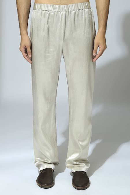 Buy_Masumi Mewawalla_Silver Silk Embroidery Linear Sherwani Set _Online_at_Aza_Fashions