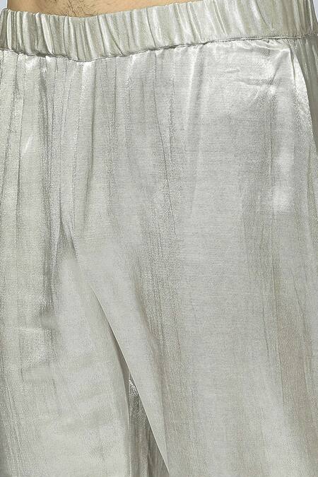 Shop_Masumi Mewawalla_Silver Silk Embroidery Linear Sherwani Set _Online_at_Aza_Fashions