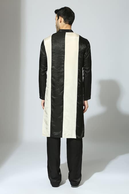 Shop Masumi Mewawalla Black Tissue, Crepe Color Block Striped Kurta Set at Aza Fashions Shop_Masumi Mewawalla_Black Tissue, Crepe Color Block Striped Kurta Set _at_Aza_Fashions