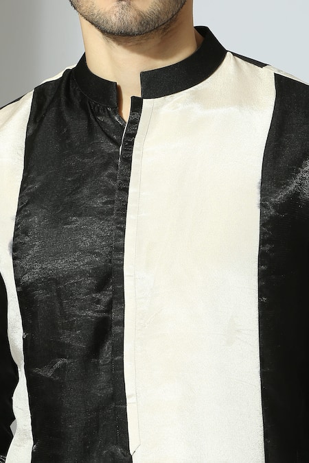 Buy Masumi Mewawalla Black Tissue, Crepe Color Block Striped Kurta Set Online at Aza Fashions Buy_Masumi Mewawalla_Black Tissue, Crepe Color Block Striped Kurta Set _Online_at_Aza_Fashions