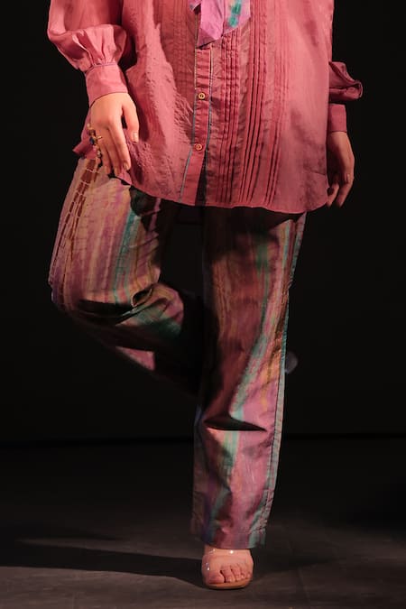 Shop_Capisvirleo_Purple Habutai Silk Tie-dye Noor Bell Bottom Pant  _at_Aza_Fashions
