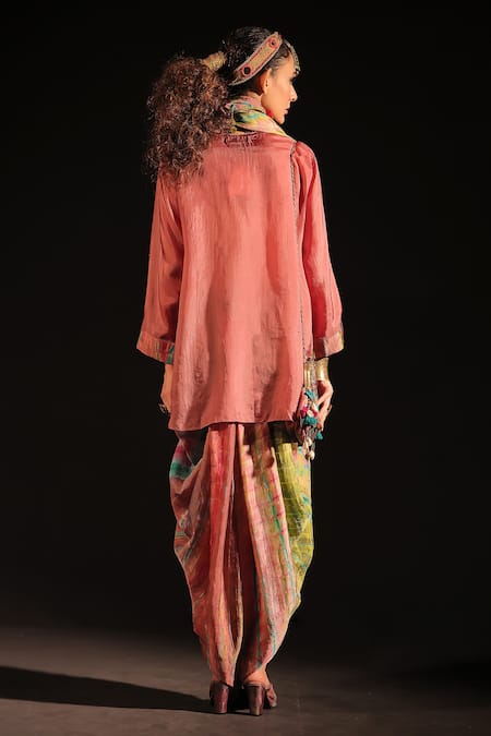 Shop Capisvirleo Purple Silk Round Neck Nura Tie-dye Dhoti Pant Tunic Set at Aza Fashions Shop_Capisvirleo_Purple Silk Round Neck Nura Tie-dye Dhoti Pant Tunic Set _at_Aza_Fashions