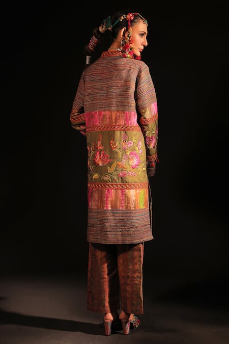 Shop Capisvirleo Multi Color Silk Embroidery Ashraf Panel Coat at Aza Fashions Shop_Capisvirleo_Multi Color Silk Embroidery Ashraf Panel Coat _at_Aza_Fashions