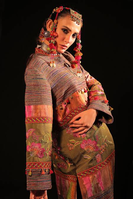 Shop Capisvirleo Multi Color Silk Embroidery Ashraf Panel Coat Shop_Capisvirleo_Multi Color Silk Embroidery Ashraf Panel Coat