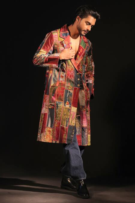 Buy_Capisvirleo_Multi Color Wool Embroidered Patchwork Gull Double Breasted Coat  _Online_at_Aza_Fashions