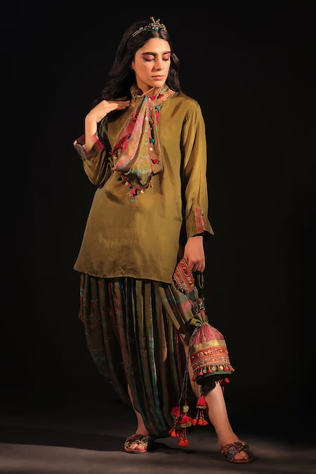 Capisvirleo Tie-Dye Dhoti Pant Plain Tunic Set 