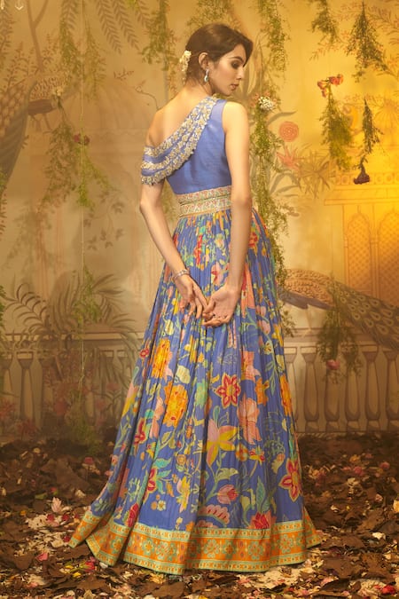 Shop Aayushi Maniar Purple Silk, Net Embroidery, Sequins Janki Floral Print Lehenga With Blouse at Aza Fashions Shop_Aayushi Maniar_Purple Silk, Net Embroidery, Sequins Janki Floral Print Lehenga With Blouse _at_Aza_Fashions