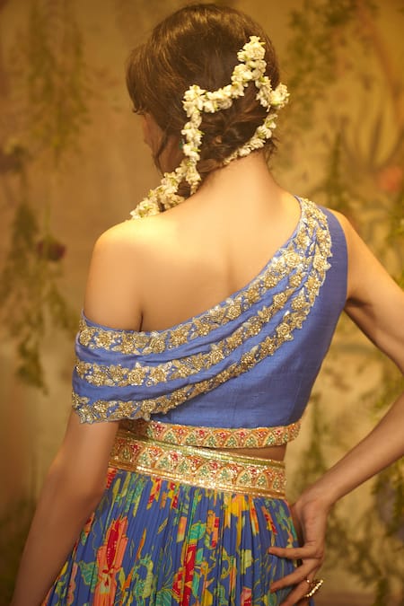 Aayushi Maniar Purple Silk, Net Embroidery, Sequins Janki Floral Print Lehenga With Blouse at Aza Fashions Aayushi Maniar_Purple Silk, Net Embroidery, Sequins Janki Floral Print Lehenga With Blouse _at_Aza_Fashions