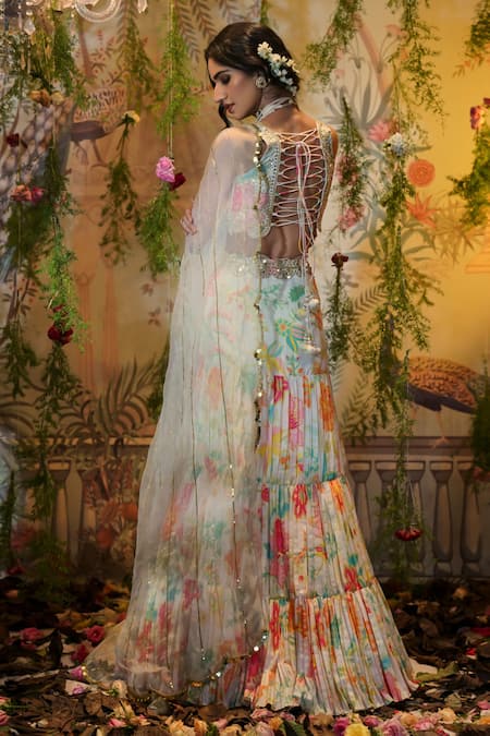 Aayushi Maniar Lily Floral Print Tiered Lehenga Set 