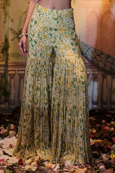 Buy Aayushi Maniar Ivory Net, Silk Sequins, Beads Sweetheart Mogra Floral Print Cape Gharara Set Buy_Aayushi Maniar_Ivory Net, Silk Sequins, Beads Sweetheart Mogra Floral Print Cape Gharara Set