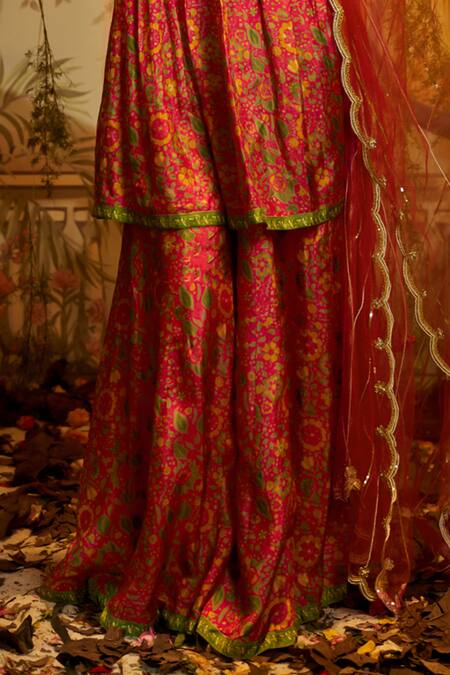Aayushi Maniar Pink Silk Sequins, Embroidery, Beads Saavni Floral Print Anarkali Gharara Set Online at Aza Fashions Aayushi Maniar_Pink Silk Sequins, Embroidery, Beads Saavni Floral Print Anarkali Gharara Set _Online_at_Aza_Fashions