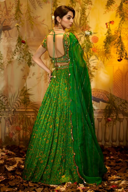 Aayushi Maniar Neem Floral Print Pleated Lehenga Set 