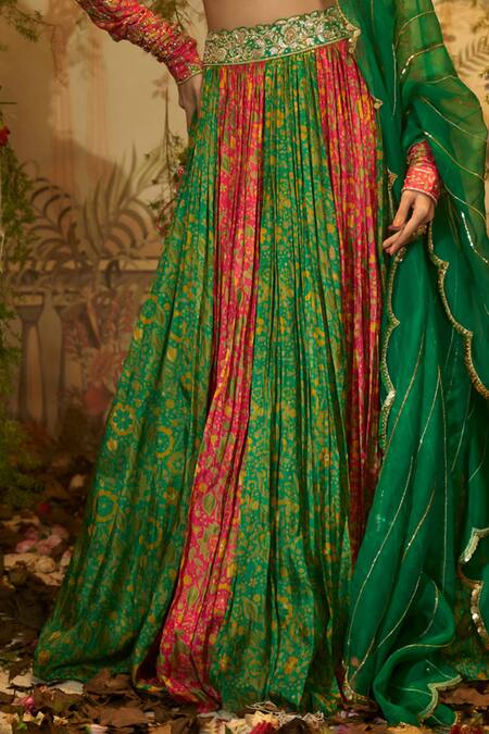 Buy Red Blouse - Lycra Printed Floral V Neck Leela Bridal Lehenga Set For  Women by Rajdeep Ranawat Online at Aza Fashions.
