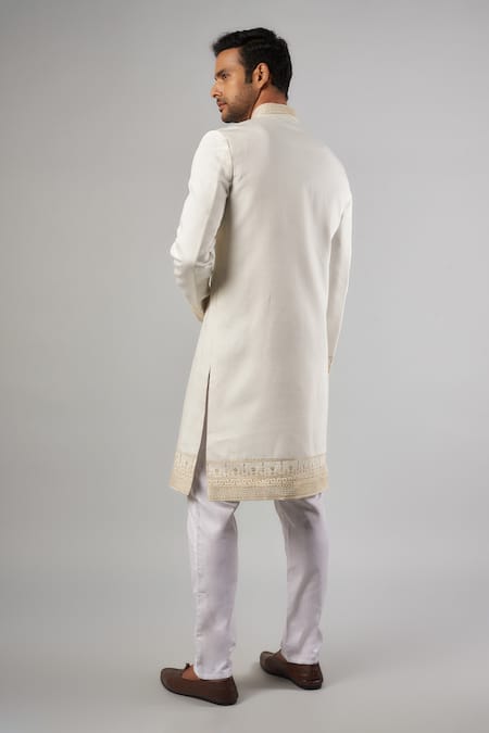 Spring Break Embroidered Collar & Hem Sherwani Set 