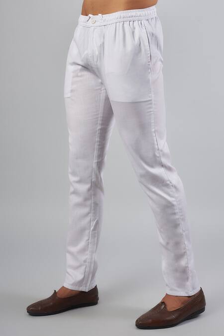 Spring Break_White Cotton Satin Embroidery Collar And Hem Sherwani Set _Online_at_Aza_Fashions