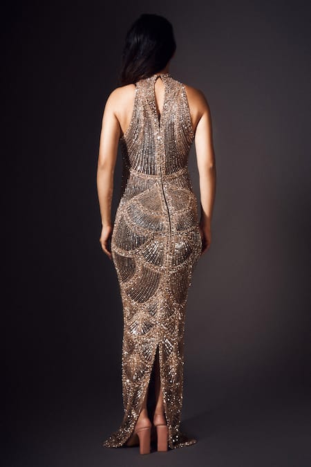 Chisel By Meghna Ramrakhiya Scalloped Hand Work Back Slit Gown 