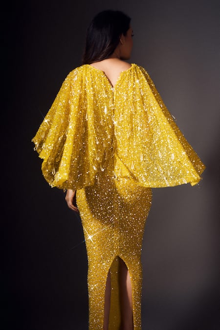 Chisel By Meghna Ramrakhiya Hand Embellished Bodycon Cape Gown 