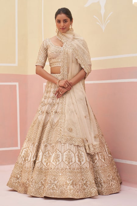 Buy Angad Singh Ivory Silk, Crepe, Chiffon Zari, Sequins, Embroidered Bridal Lehenga Set Buy_Angad Singh_Ivory Silk, Crepe, Chiffon Zari, Sequins, Embroidered Bridal Lehenga Set