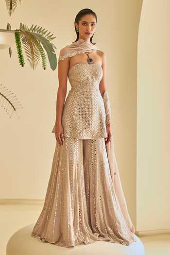 Peplum style Embellished Kurta Set with Embroidered Sharara