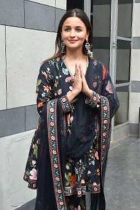 Buy_Ridhi Mehra_Black Silk And Net Floral Print & Pearl V Neck Florian Short Anarkali Sharara Set _Online_at_Aza_Fashions