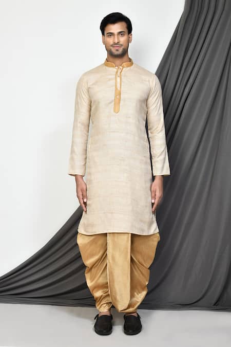 Shop_Arihant Rai Sinha_Cream Cotton, Silk Straight Kurta With Dhoti Pant _Online_at_Aza_Fashions