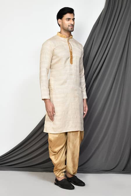 Arihant Rai Sinha_Cream Cotton, Silk Straight Kurta With Dhoti Pant _at_Aza_Fashions