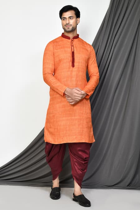 Aryavir Malhotra Cotton Straight Kurta With Maroon Patiala Pant 