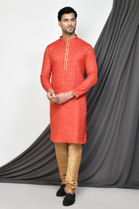 Aryavir Malhotra Cotton Straight Kurta With Dark Beige Churidar 