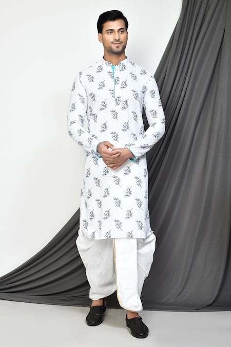 Aryavir Malhotra Floral Pattern Cotton Kurta With Dhoti Pant Set 