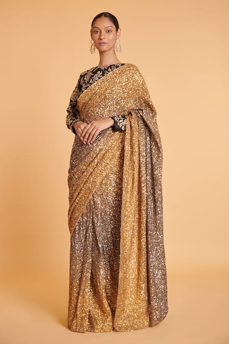 Siddartha Tytler Sequins Hand Embroidered Saree With Blouse 