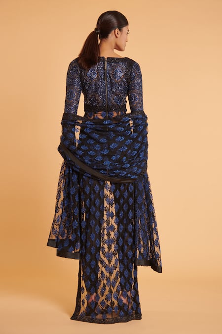 Shop Siddartha Tytler Black Net Crystals, Beads, Embroidery V-neck Hand Kurta Churidar Set at Aza Fashions Shop_Siddartha Tytler_Black Net Crystals, Beads, Embroidery V-neck Hand Kurta Churidar Set _at_Aza_Fashions