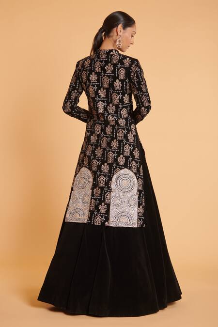 Siddartha Tytler Velvet Embroidered Sherwani & Skirt Set 