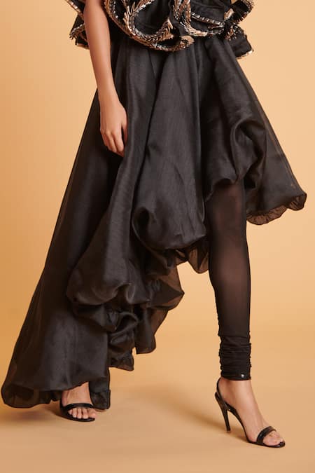 Siddartha Tytler_Black Organza High Low Bauble Skirt With Churidar _Online_at_Aza_Fashions