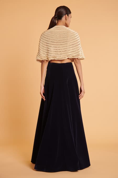 Shop_Siddartha Tytler_Blue Velvet Plain Skirt  _at_Aza_Fashions