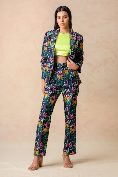 Thetaa Jungle Print Coat Pant Set 