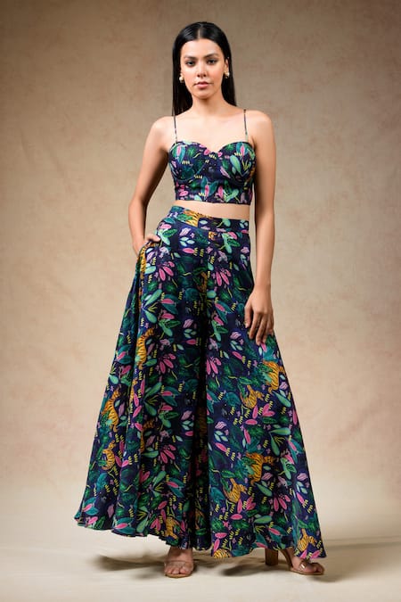 Thetaa Multi Color Net, Silk Sequins, Jungle Print Pant Set With Embellished Cape Online at Aza Fashions Thetaa_Multi Color Net, Silk Sequins, Jungle Print Pant Set With Embellished Cape _Online_at_Aza_Fashions